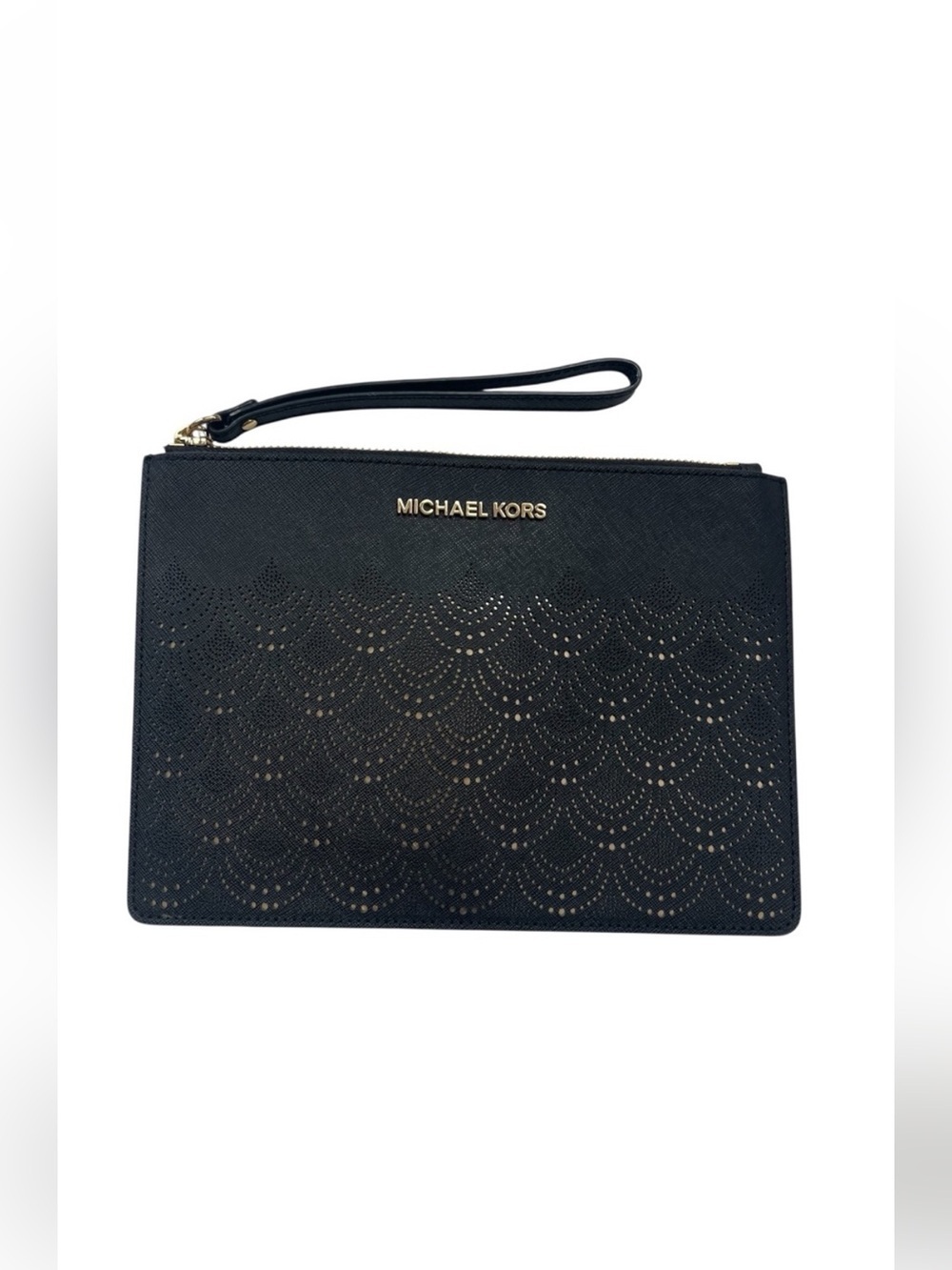 Michael Kors Jet Set Zip Clutch/Wristlet Black Gold Laser Cut